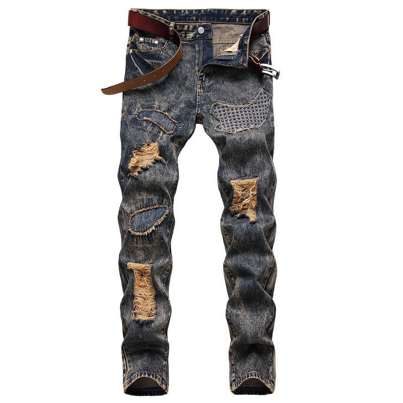 S.M. New Fashion Mens Ripped Hole Jeans Casual Slim Skinny  Denim Pants