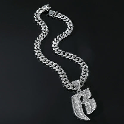 Men's Fashion And Fully-jewelled Letter B Pendant Necklace