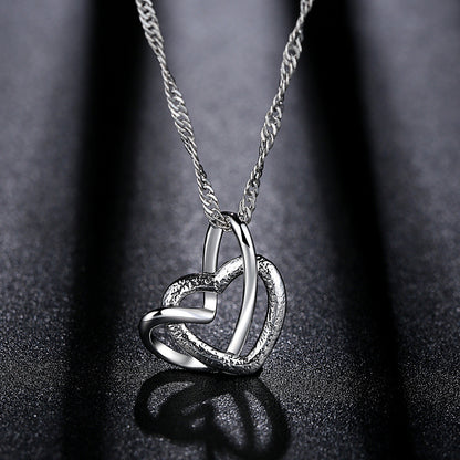 Double-hearted Pendant Necklace With Collarbone And Water Wave Chain