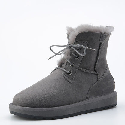 Men's Sheepskin And Fur Integrated Low Barrel Snow Boots