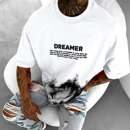 S.M. Men's "Dreamer" Letter Print Crew Neck Casual T-shirt