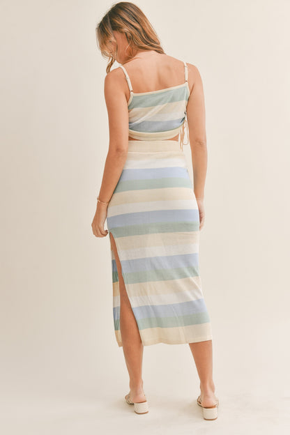 S.W. MABLE Striped Knit Cami and Midi Skirt Set