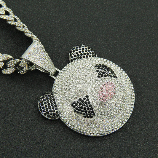 Cuban Chain Necklace With Three-dimensional Full Diamond Panda Pendant