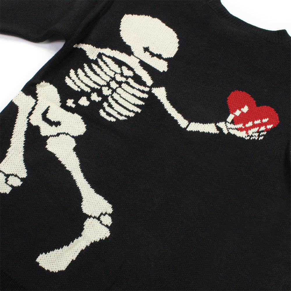 Mens "Skeletons Have Hearts Too" Round Neck Sweater S.M.