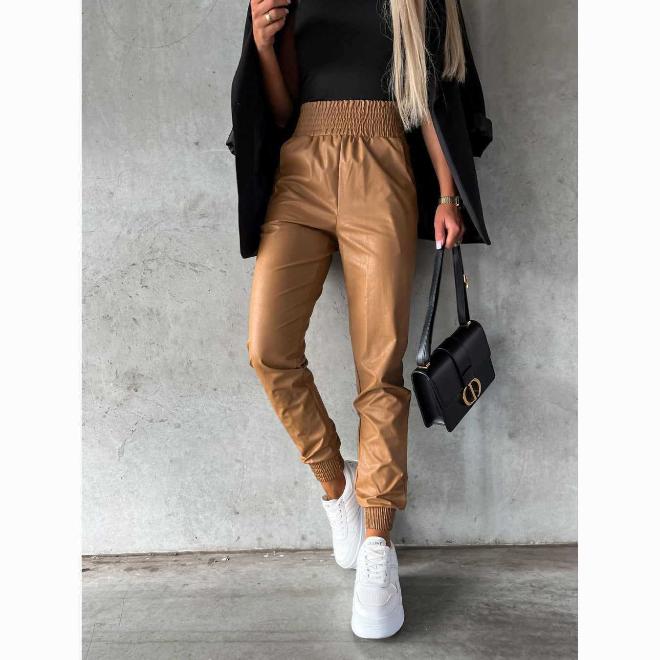 Street Fashion Haulage Motor Style Foreign Trade Waist Trimming Casual Fashion Leather Pants