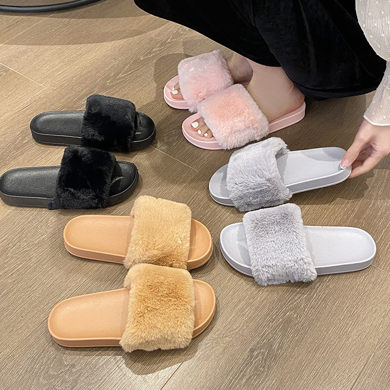 Slides Flat Bottom Fluffy Slippers Wholesale