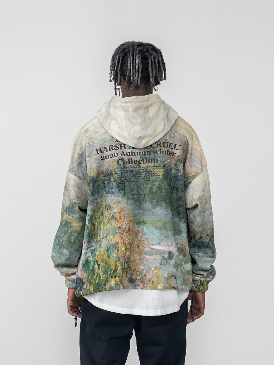 Impressionist Landscape Oil Painting Retro Printed Drawstring Hoodie S.M.