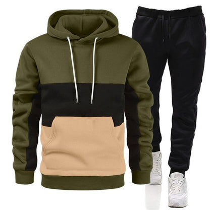 S.M.  Men's 3 Color Block Hoodie Sportswear Suit