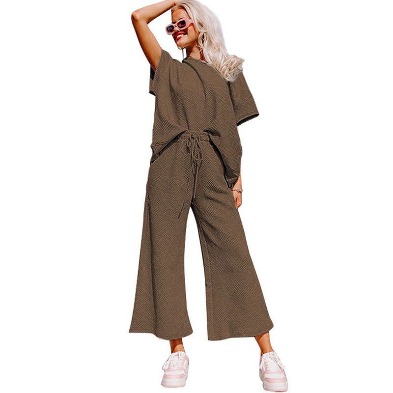 S.W. Loose Short Sleeve Women's Pants Suit