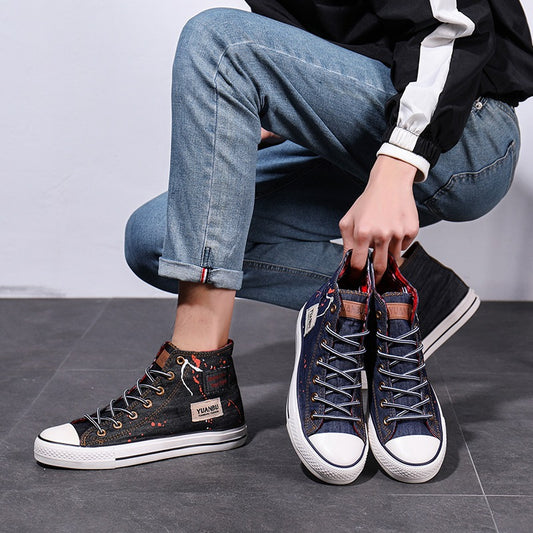 Men's Denim Canvas Shoes Trendy High-top Shoes