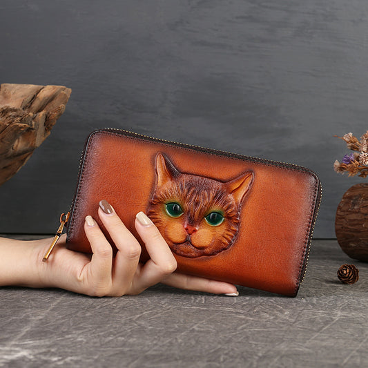 S.B. Genuine Leather Cat Embossed Multi-card Holder Design clutch