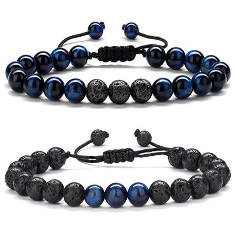 a couple of bracelets with blue beads