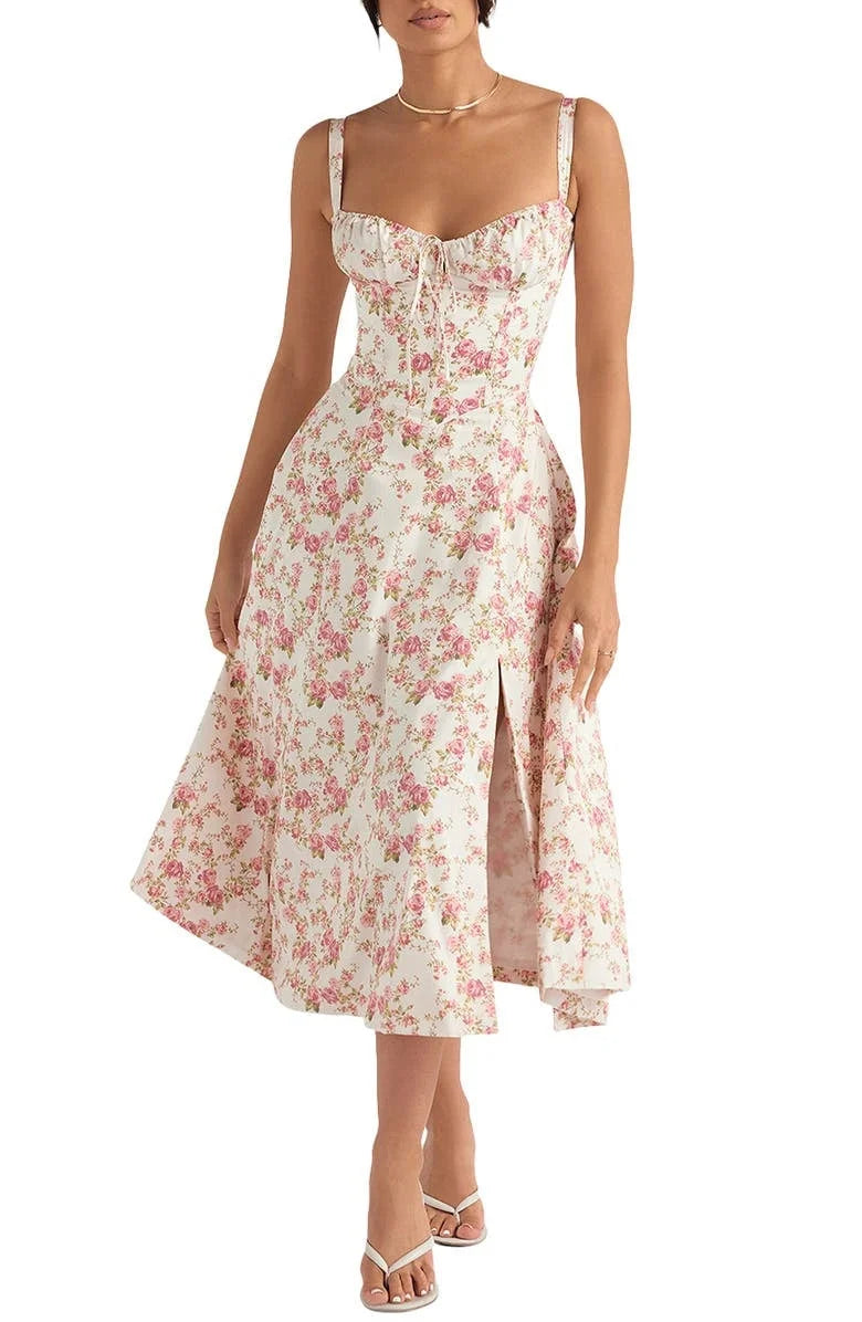 Women's Floral Midriff Waist Shaper Dress S.W.