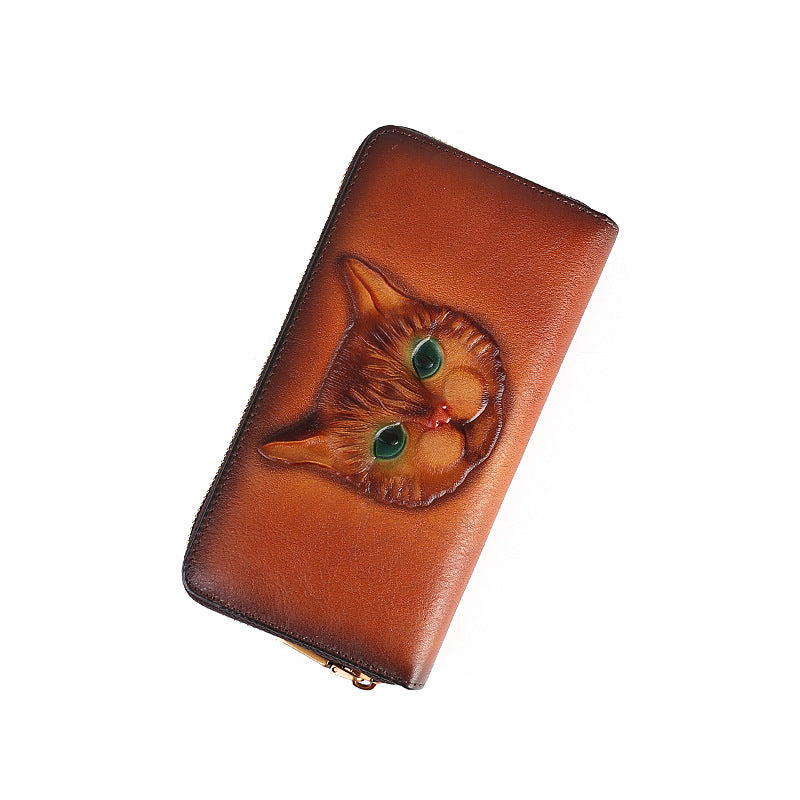S.B. Genuine Leather Cat Embossed Multi-card Holder Design clutch