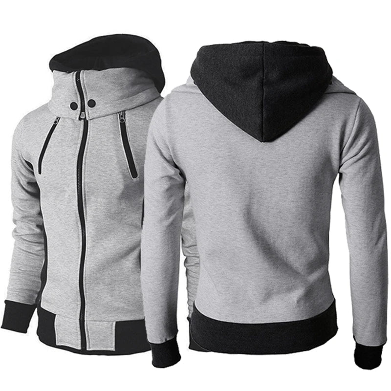 F.J.C.  S.M. men's  Zip UP Hooded  Fake Two Piece Sports Cardigan