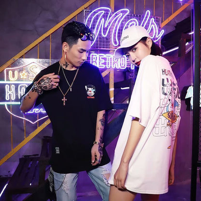 Men And Women Summer Street Loose Hip Hop T-shirt Wake Lion Style Couples Outfit