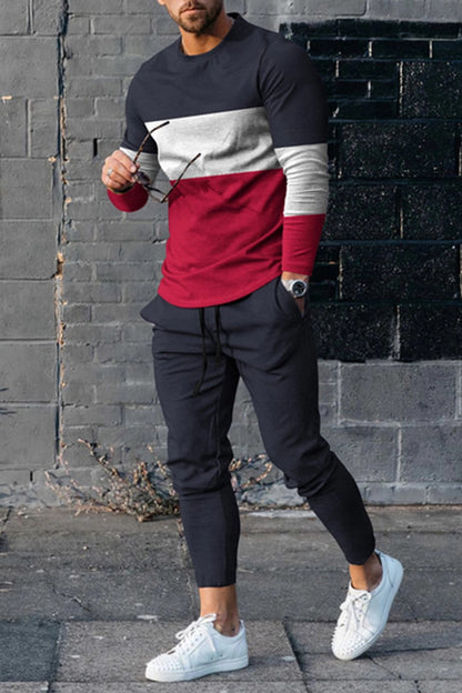 S.M. Color-Block Long Sleeve Casual Sports Men joggers Set