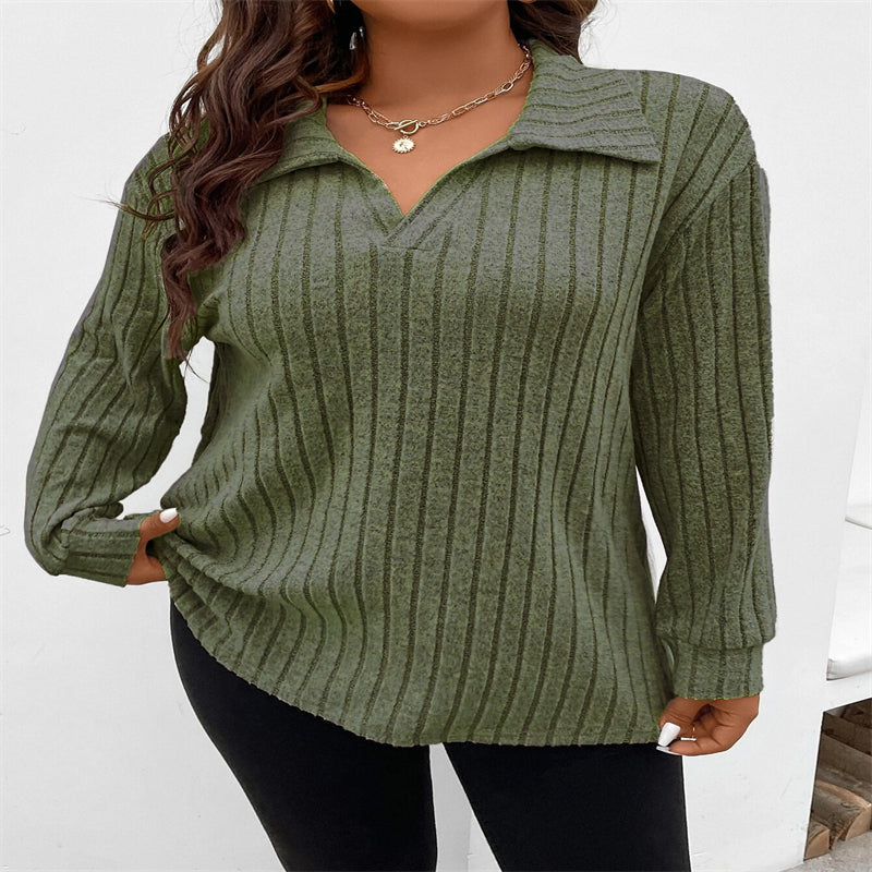 Solid Color plus size Women's v neck vertical striped blouse