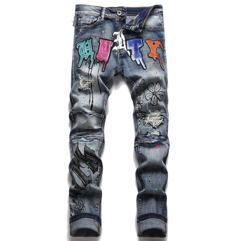 Men's Skinny  "UNITY" EMBROIDERED Jeans S.M.