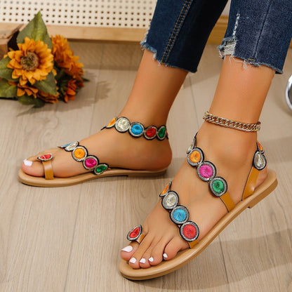 Fashion Peacock Embroidery Pattern Flat Sandals  Shoes For Women