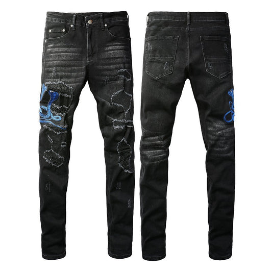 S.M.  Embroidered One Piece Dropshipping Patch Skinny Jeans For Men