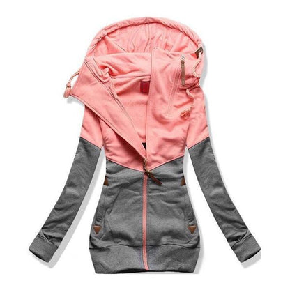 F.J.C. S.W.  Women's Double Zip Color Block Hooded Long Sleeve Jacket