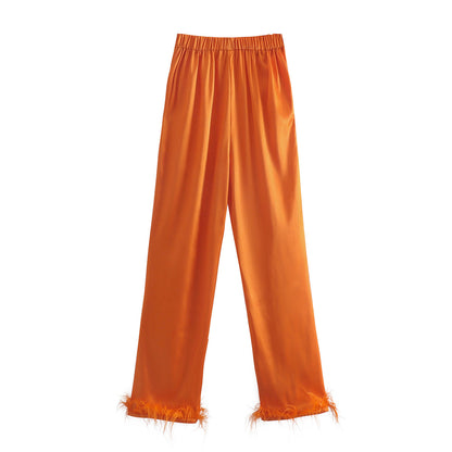 S.W. Women's orange feathered straight pants