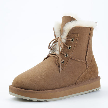 Men's Sheepskin And Fur Integrated Low Barrel Snow Boots