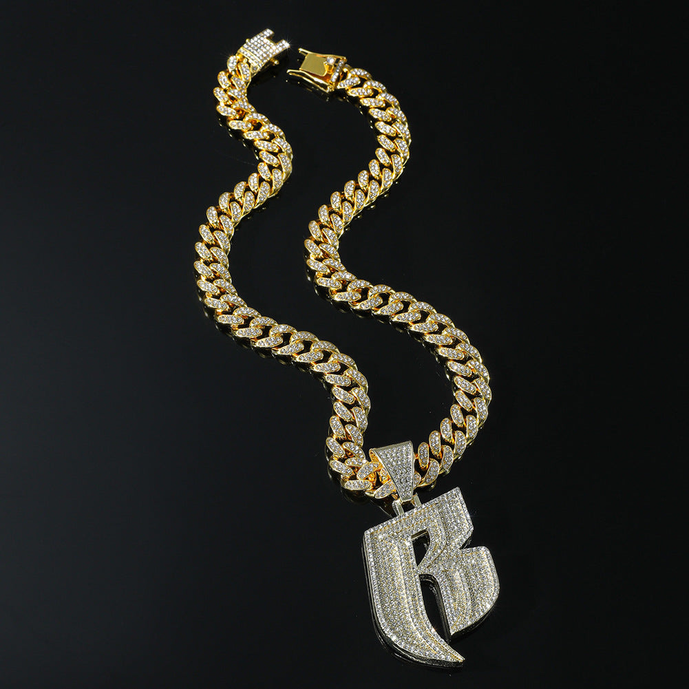 Men's Fashion And Fully-jewelled Letter B Pendant Necklace