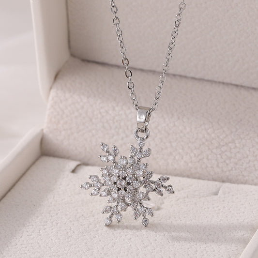 Rotatable Snowflake Pendant Titanium Steel Necklace Ornament Women