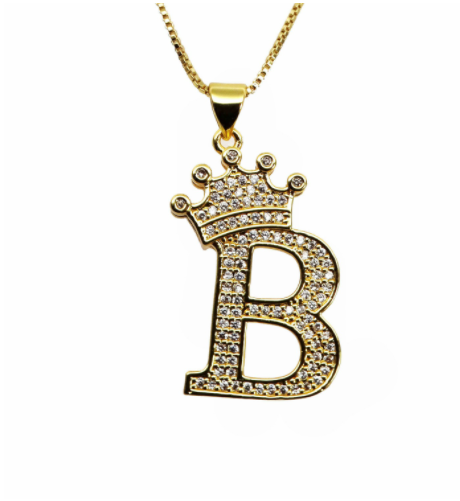 F.J.C. Crown Letter Pendants inlayed with Zirconia with necklace