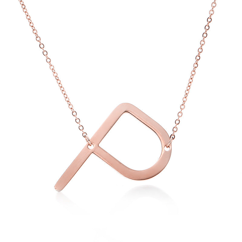 Fabulous Rose Gold Plated Stainless Steel Initial Letter Pendant Necklace