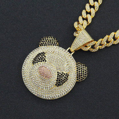 Cuban Chain Necklace With Three-dimensional Full Diamond Panda Pendant