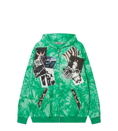 Full Print Graffiti Poster Cardigan Hooded Sweater