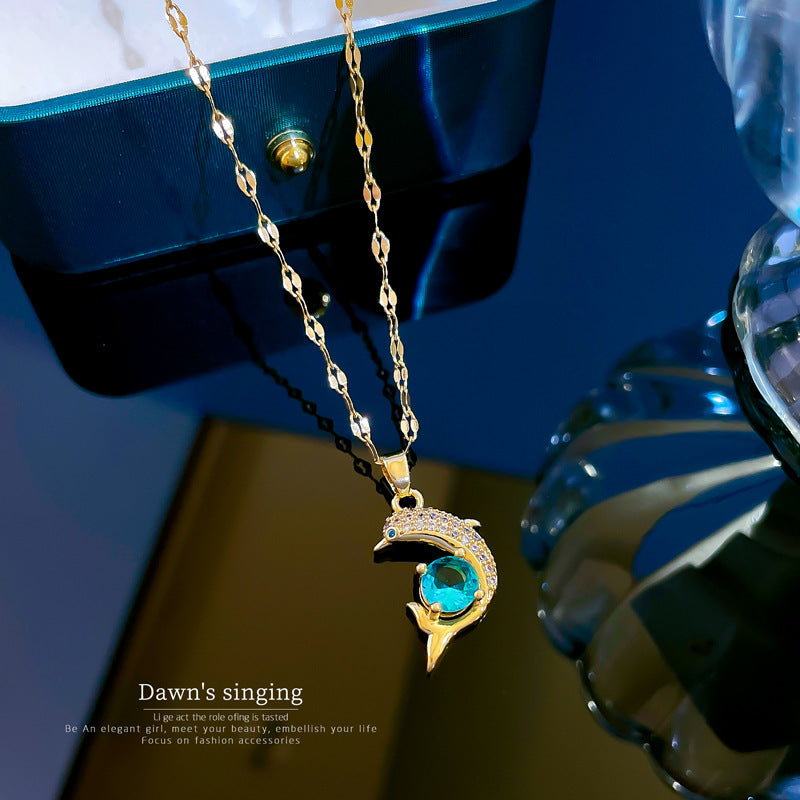 Simple Elegant Zircon Dolphin Blue Clavicle Chain