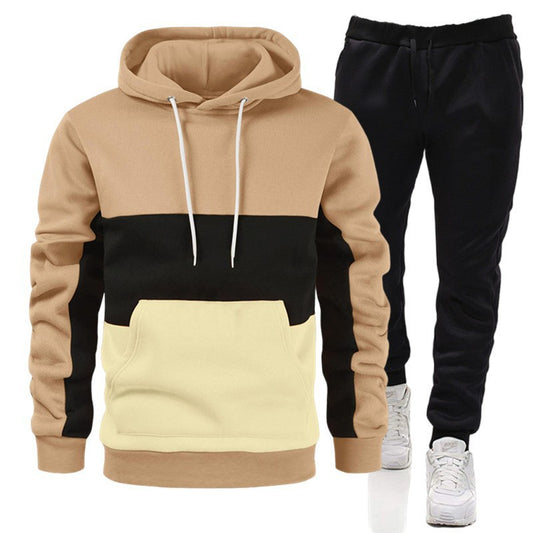 S.M.  Men's 3 Color Block Hoodie Sportswear Suit