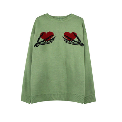 Mens "Skeletons Have Hearts Too" Round Neck Sweater S.M.