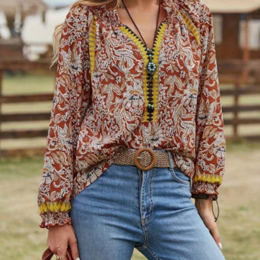 S.W. Women's Bohemian Print Flare Sleeve Shirt