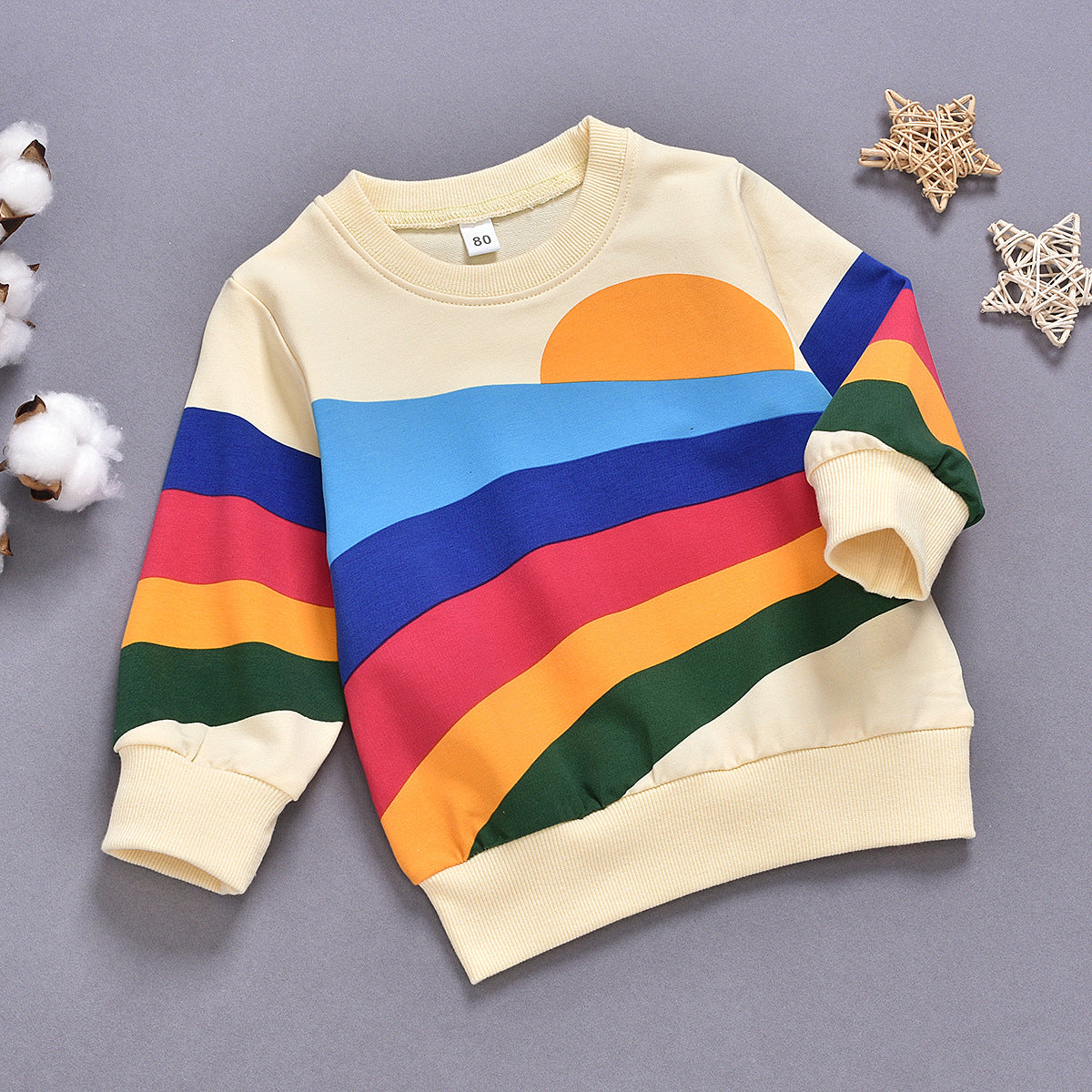 Rainbow Print Long Sleeve Round Neck Children's Clothing For Men And Women