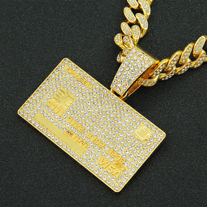 European Hip Hop Full Diamond Domineering Tag Pendant Necklace For Men Trendy Unique Street Wear Cuban Link Chain Necklace