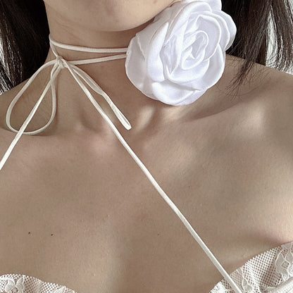 European And American Handmade Rose Necklace Creative Long DIY FLORAL Flannel Choker Necklace