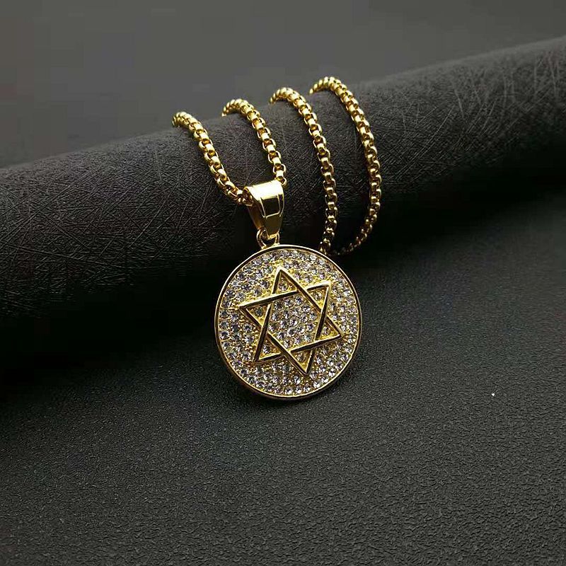 Stainless Steel Hip Hop Six Star Pendant Necklace Religious Jewelry