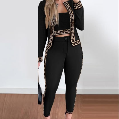 S.W.  Street Hipster Women's Vest Cardigan Leggings Three-piece Suit