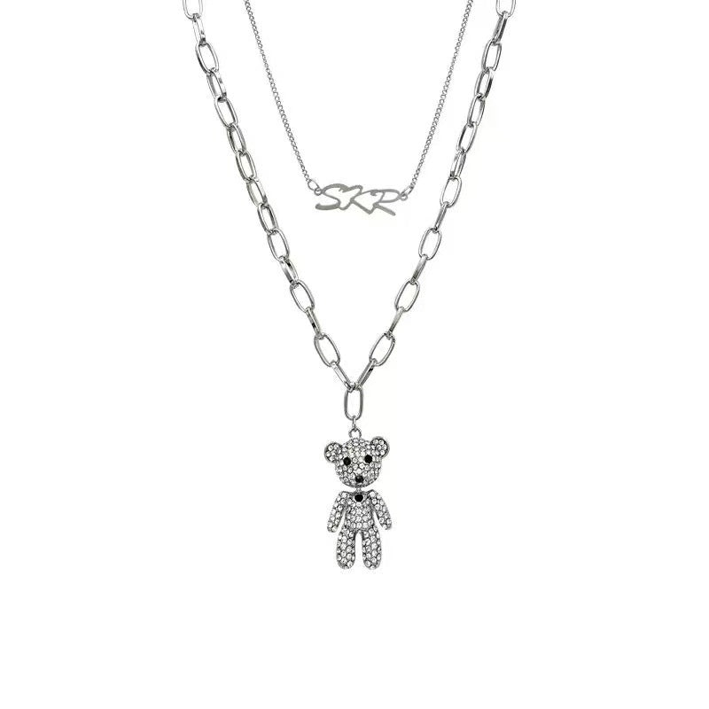 Women's Double Layer Bear Pendant Sweater Chain