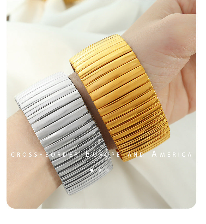 Stainless Steel Stretch Strap Retro Metal Contraction Band Pull Titanium Steel Bracelet