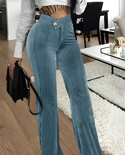 S.W.  Fashion Gold Velvet Striped Casual Women's Pants