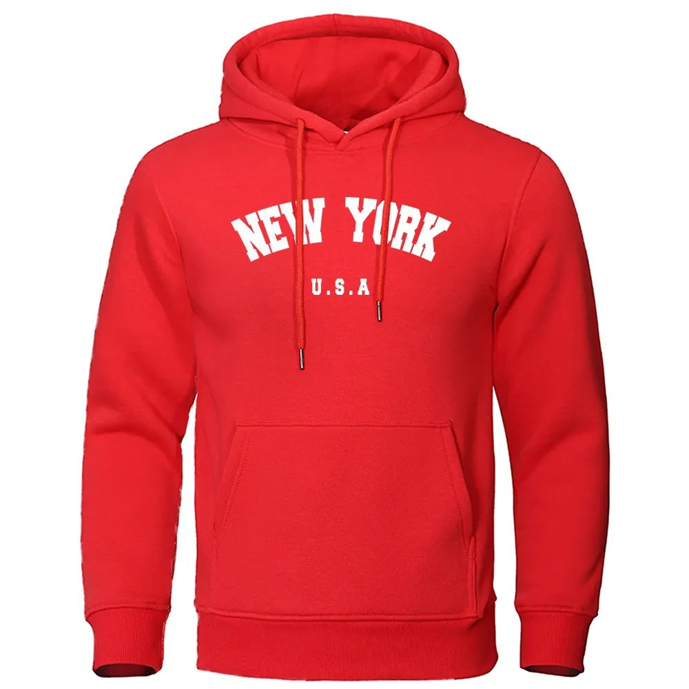 S.M. Men's Simple Letter NEW YORK Printed Casual Hooded Sweater