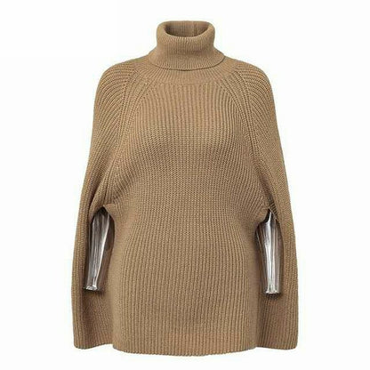 F.J.C. Women's  Solid Color Cape Knit Turtleneck Dress Sweater S.W.