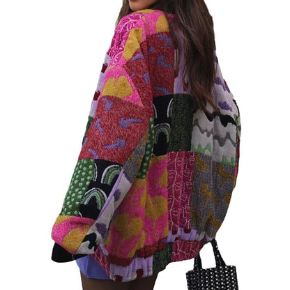 S.W. Women's Comfort And Casual Loose And Warm Geometric Printed Sweater Coat