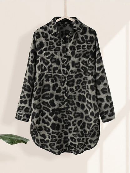 Leopard Print Split Shirt Women